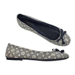 Louis Vuitton Debbie Ballet Flats Monogram Mini Lin Canvas Blue Paris Size 38